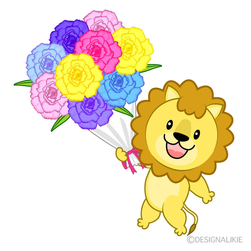 花束をプレゼントするライオン