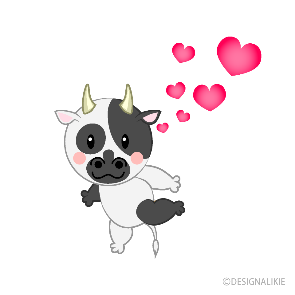 恋する可愛い牛の無料イラスト素材 イラストイメージ