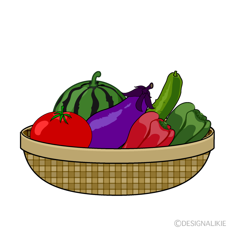 竹籠の夏野菜の無料イラスト素材 イラストイメージ
