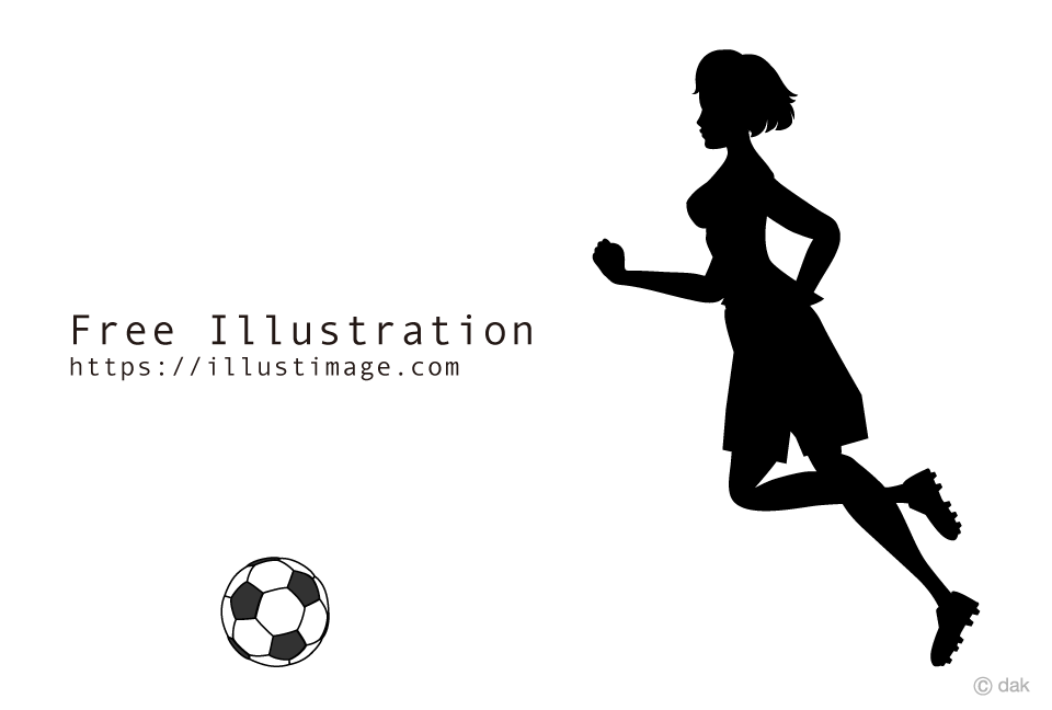 ドリブルする女子サッカー選手シルエットの無料イラスト素材 イラストイメージ