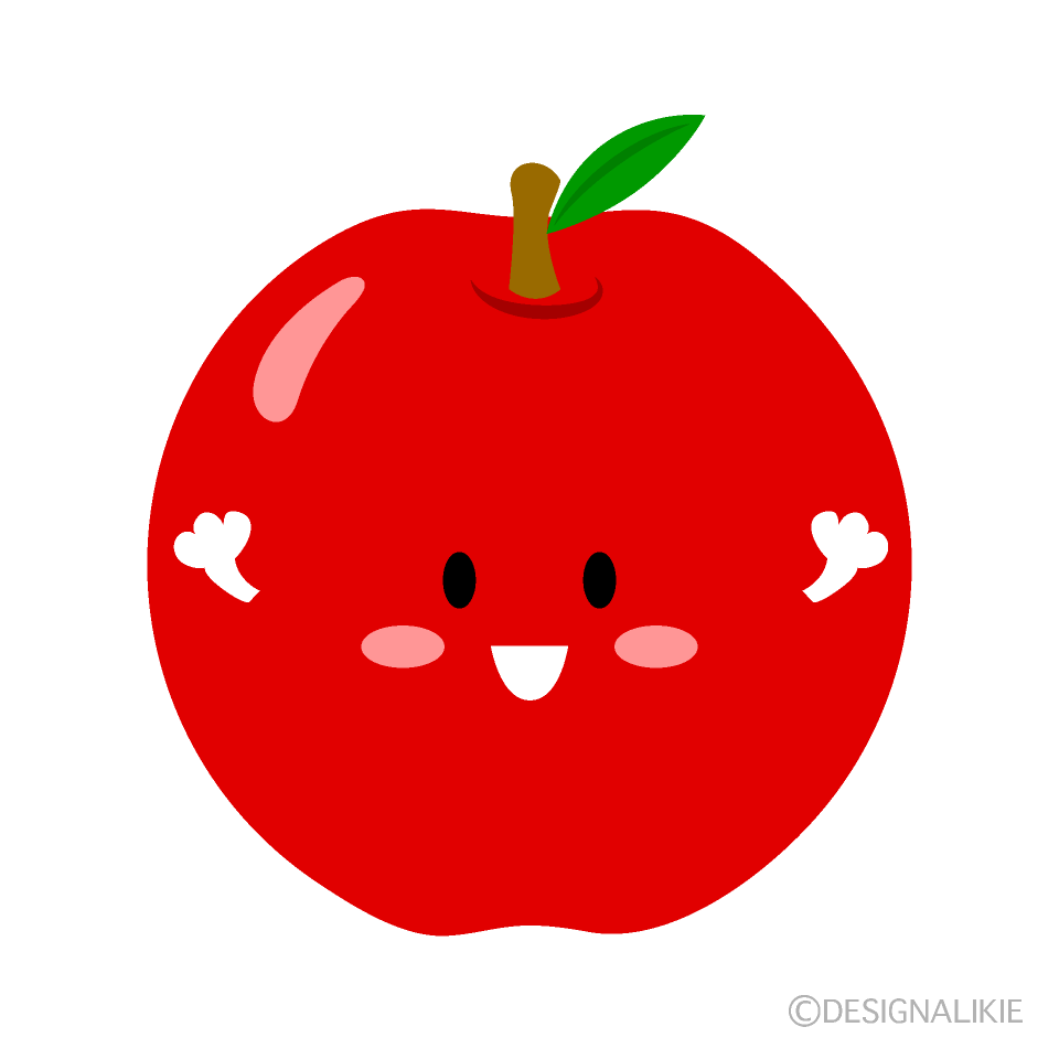 大喜びする可愛いりんごキャラクターイラストのフリー素材 イラストイメージ