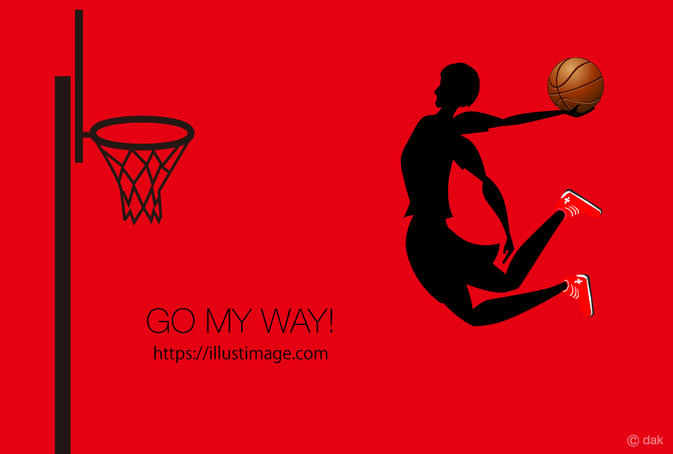 ダンクシュートする男子バスケ選手シルエットの無料イラスト素材 イラストイメージ