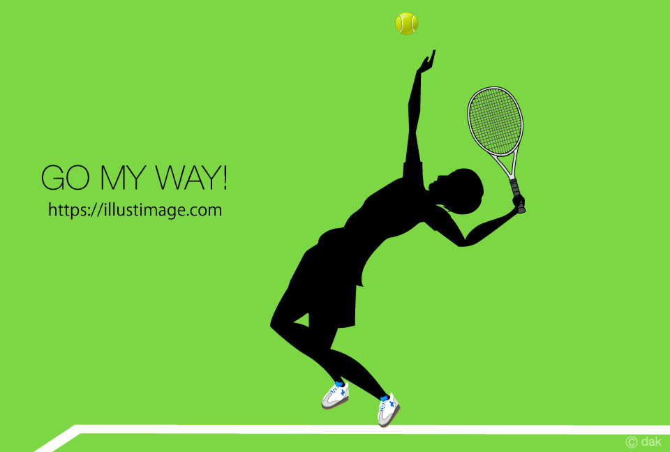 サーブする男子テニス選手シルエットイラストのフリー素材 イラストイメージ