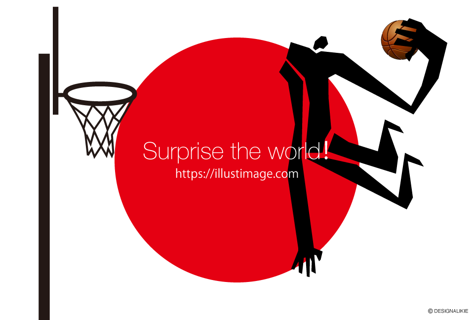 日本国旗とバスケ男の無料イラスト素材 イラストイメージ