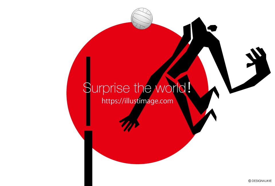 日本国旗とバレーボール男イラストのフリー素材 イラストイメージ