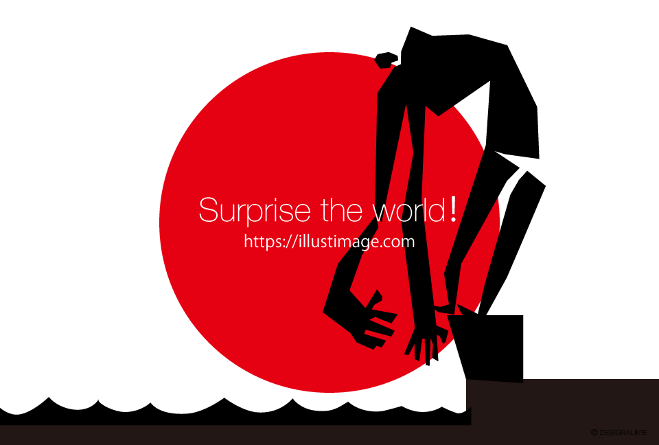 日本国旗と水泳男の無料イラスト素材 イラストイメージ