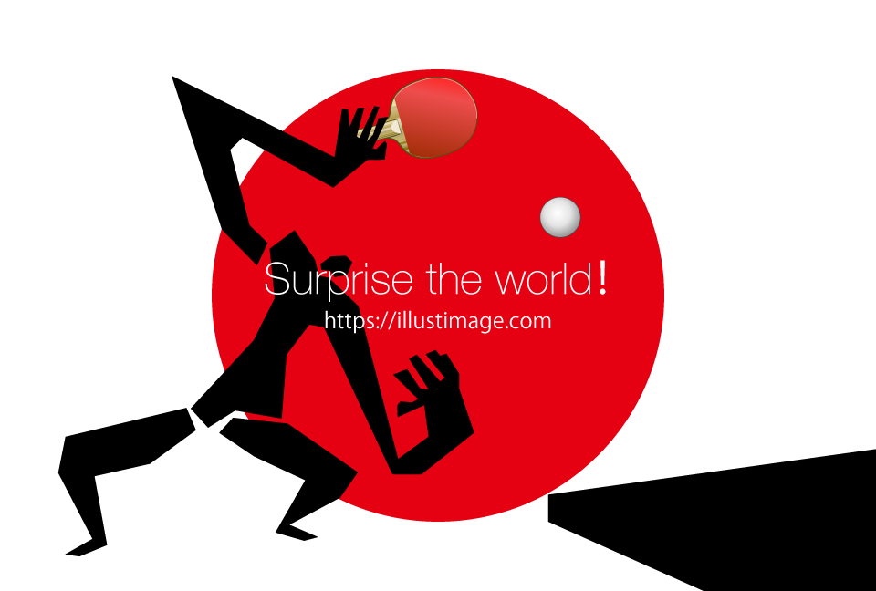 日本国旗と卓球男の無料イラスト素材 イラストイメージ