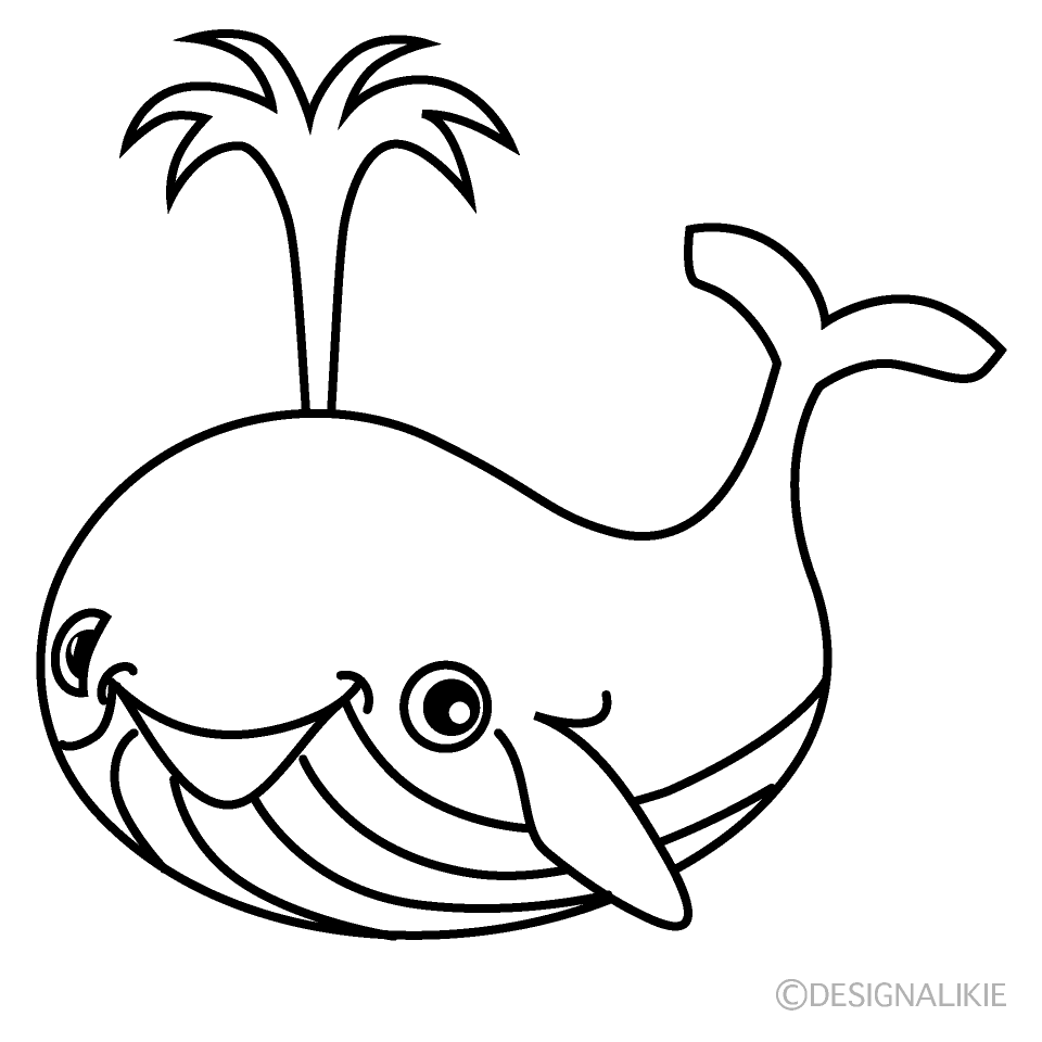 かわいいクジラ 線画 イラストのフリー素材 イラストイメージ