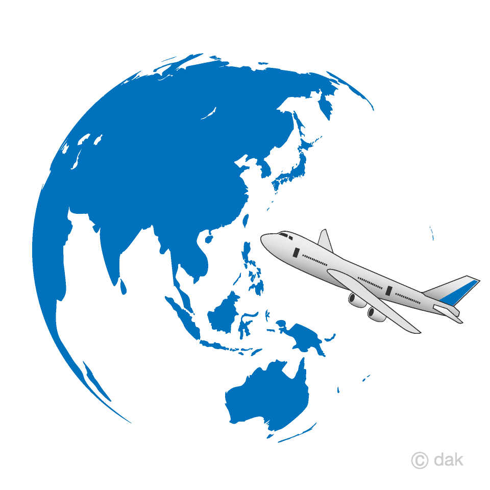 青い地球と飛行機の海外旅行