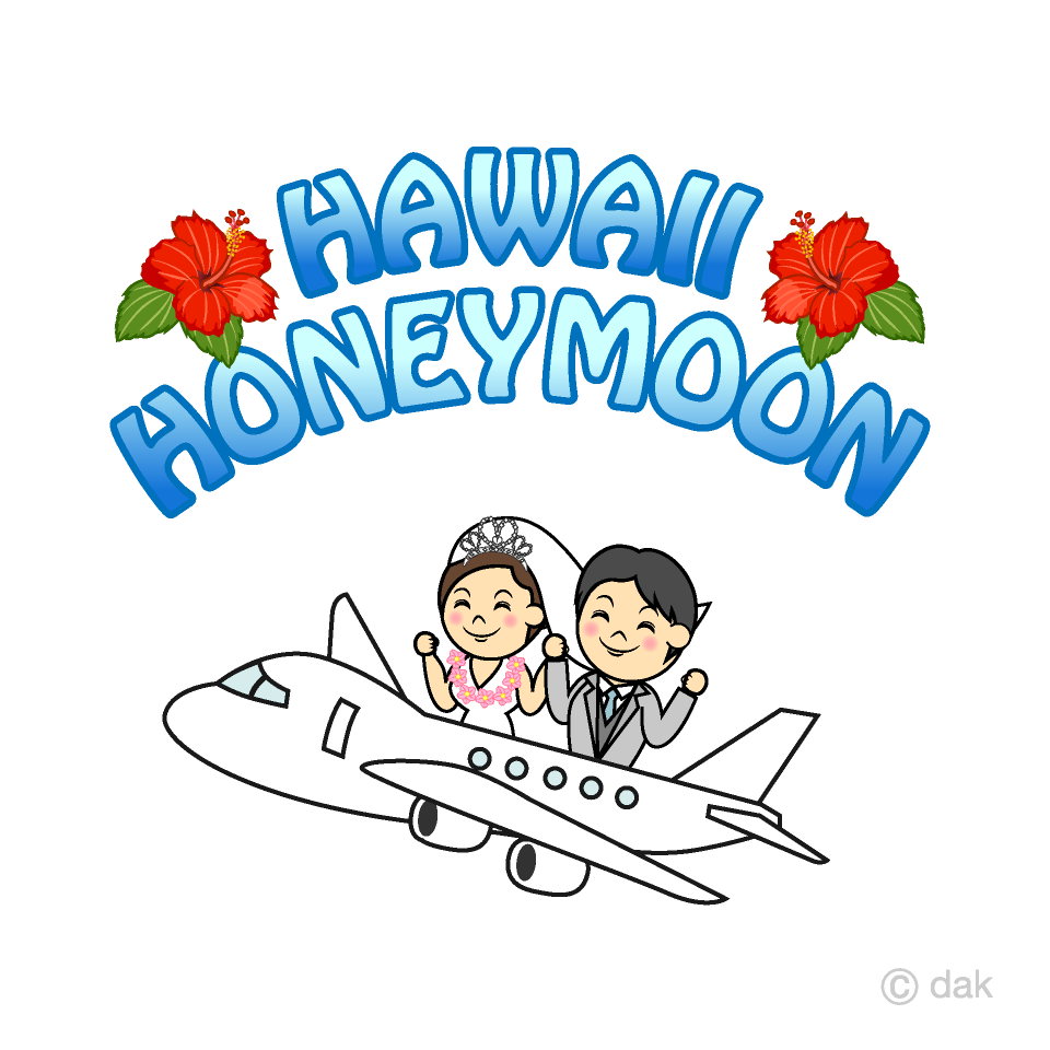 ハワイ新婚旅行カップルイラストのフリー素材 イラストイメージ