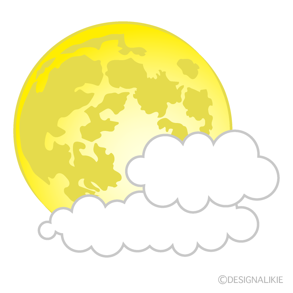 雲から顔を出す月イラストのフリー素材 イラストイメージ