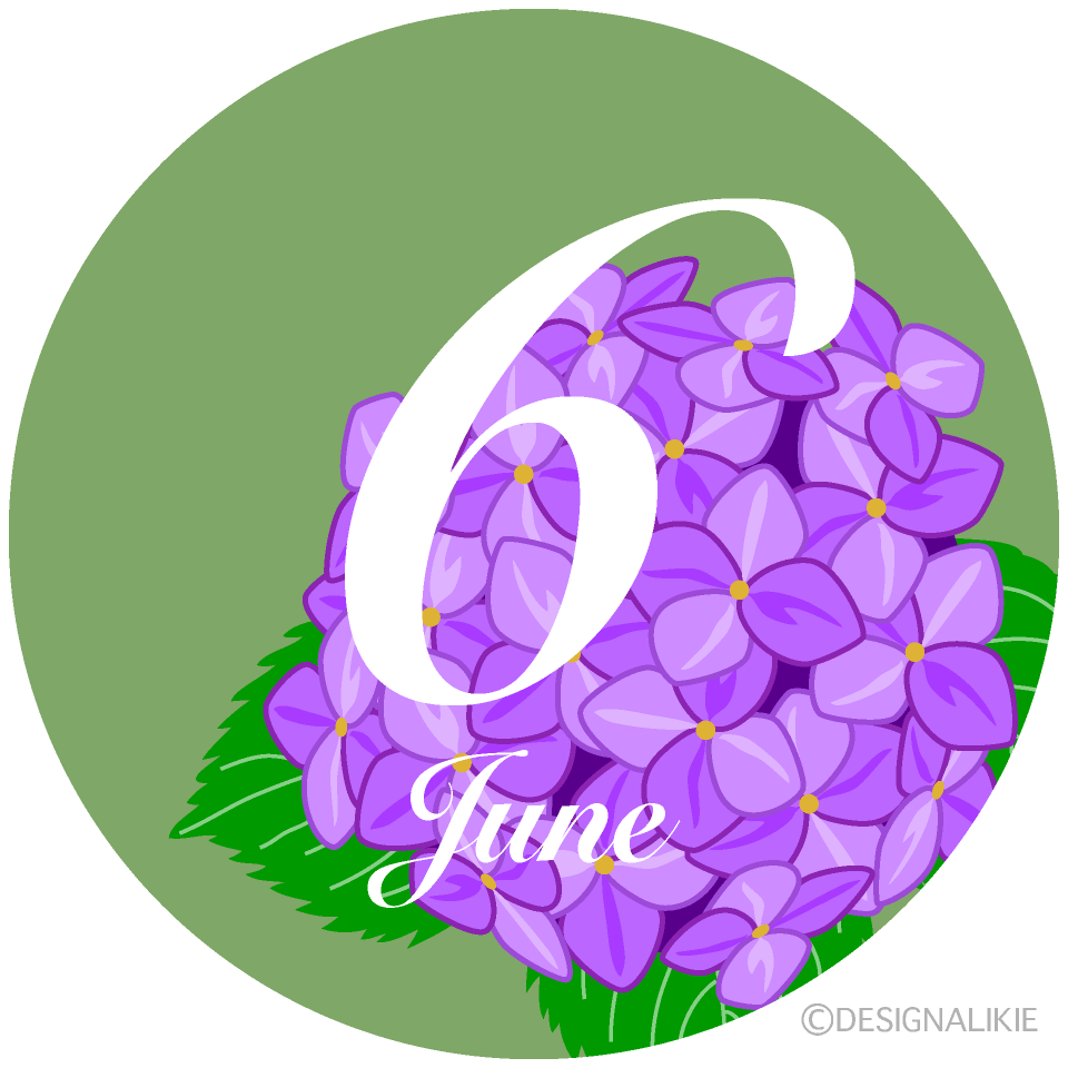 円形の紫陽花と6月文字イラストのフリー素材 イラストイメージ