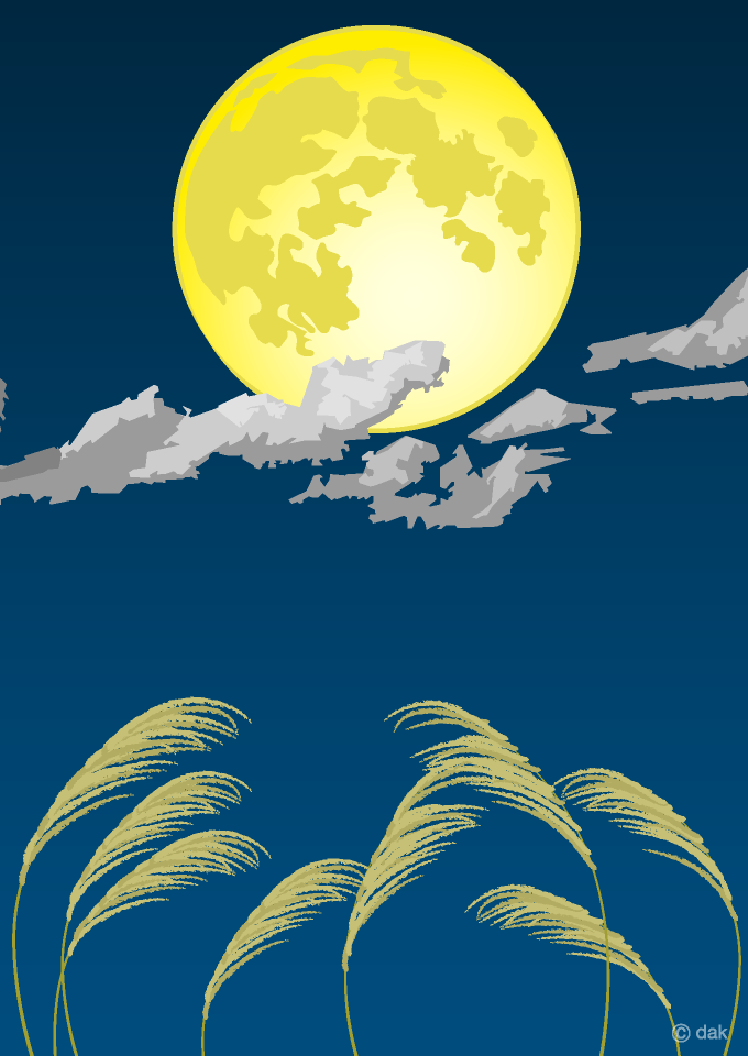 月夜のススキイラストのフリー素材 イラストイメージ