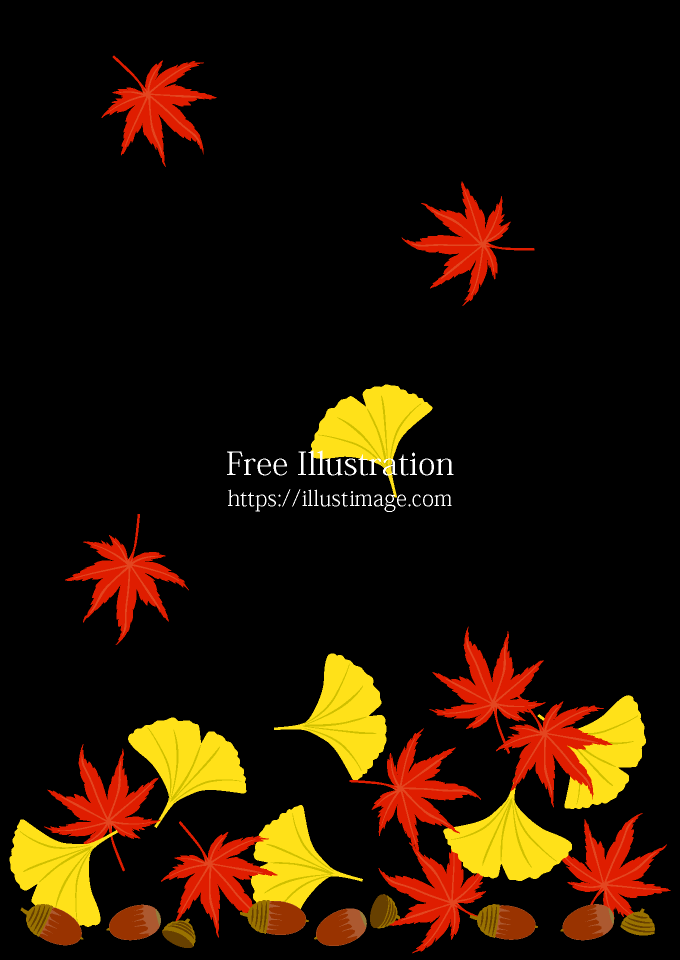 降り積もる紅葉 黒背景 イラストのフリー素材 イラストイメージ