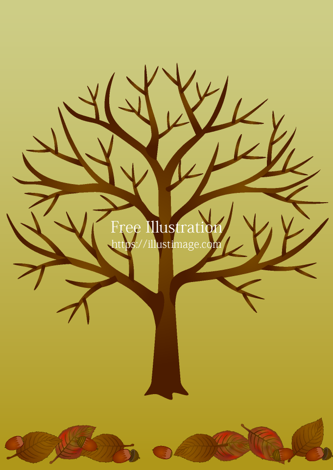 落ち葉と木イラストのフリー素材 イラストイメージ