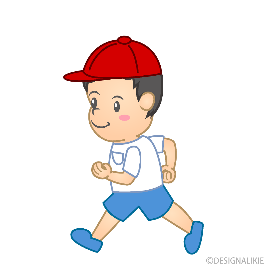 走る赤帽子の園児の無料イラスト素材 イラストイメージ