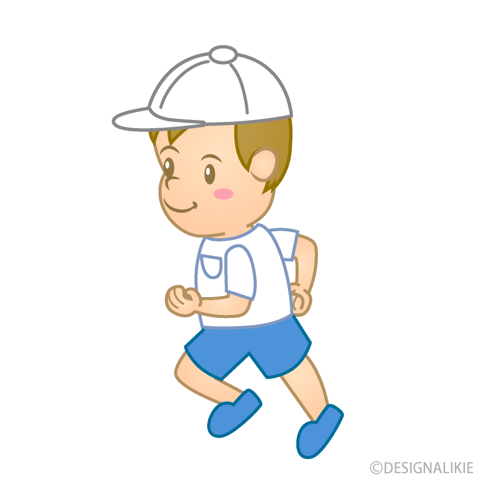 走る白帽子の園児の無料イラスト素材 イラストイメージ