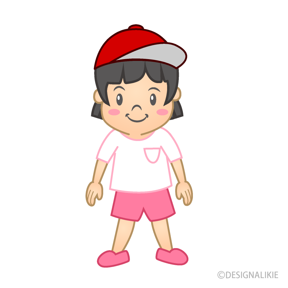 赤帽子体操着の可愛い園児の女の子の無料イラスト素材 イラストイメージ