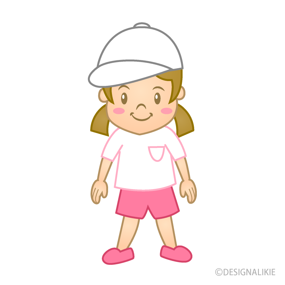 白帽子体操着の可愛い小さな女の子イラストのフリー素材 イラストイメージ