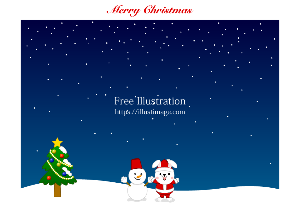 可愛いうさぎと雪だるまのクリスマス枠イラストのフリー素材 イラストイメージ
