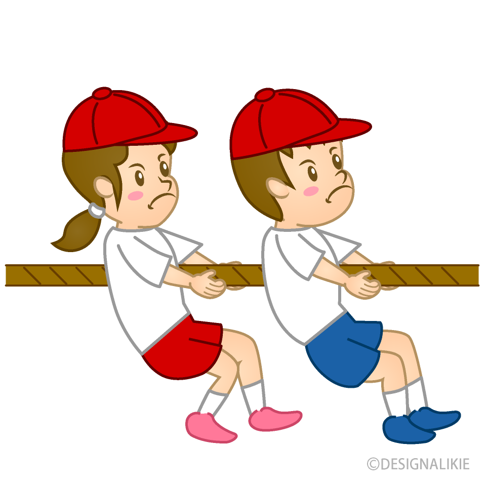 綱引きする小学生 紅組 イラストのフリー素材 イラストイメージ
