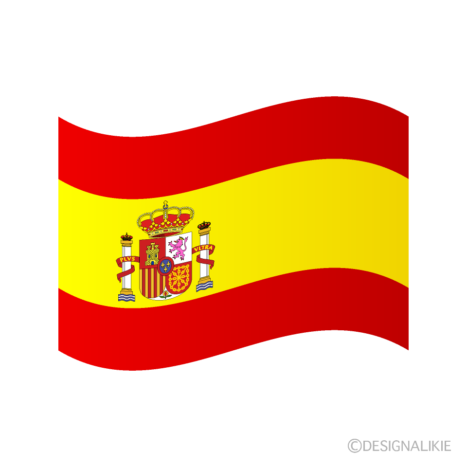 たなびくスペイン国旗の無料イラスト素材 イラストイメージ