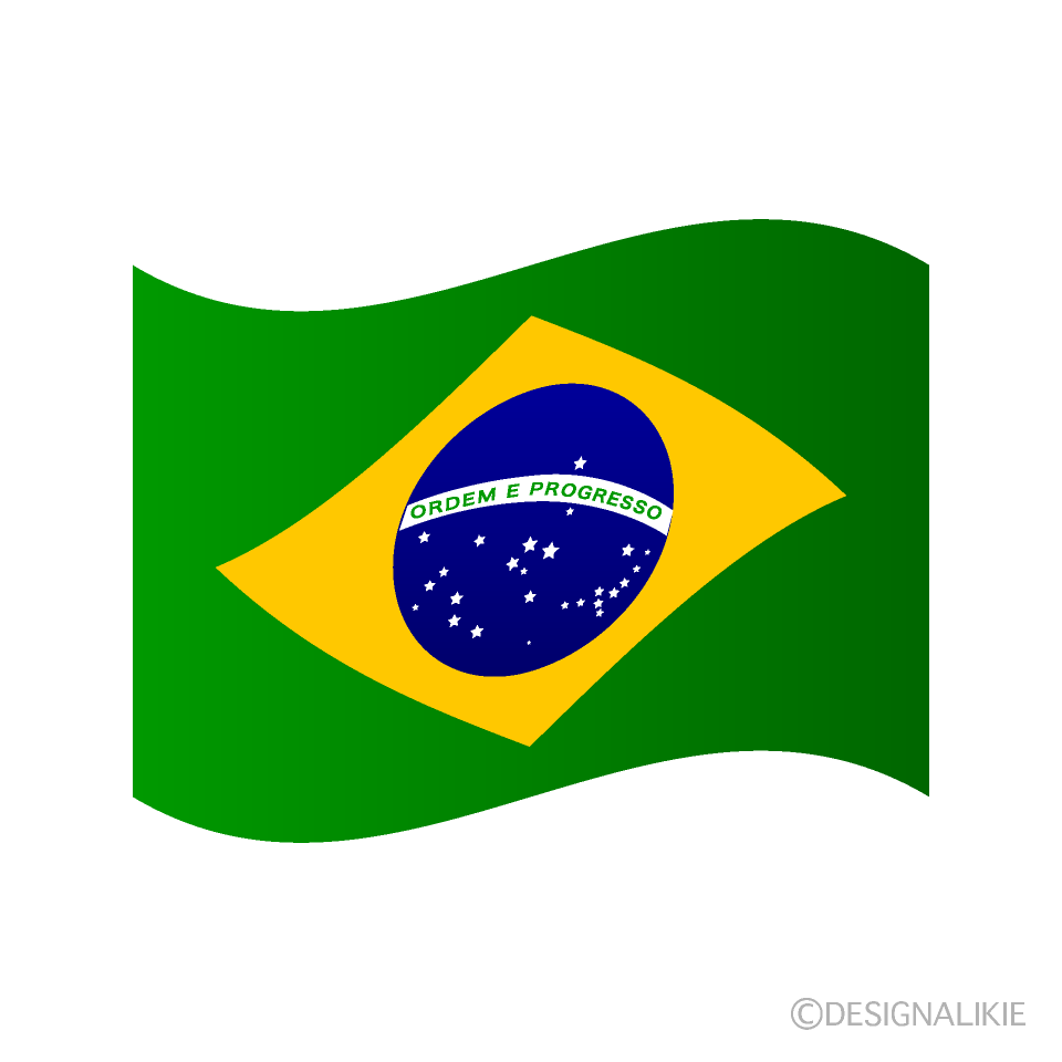 たなびくブラジル国旗イラストのフリー素材 イラストイメージ