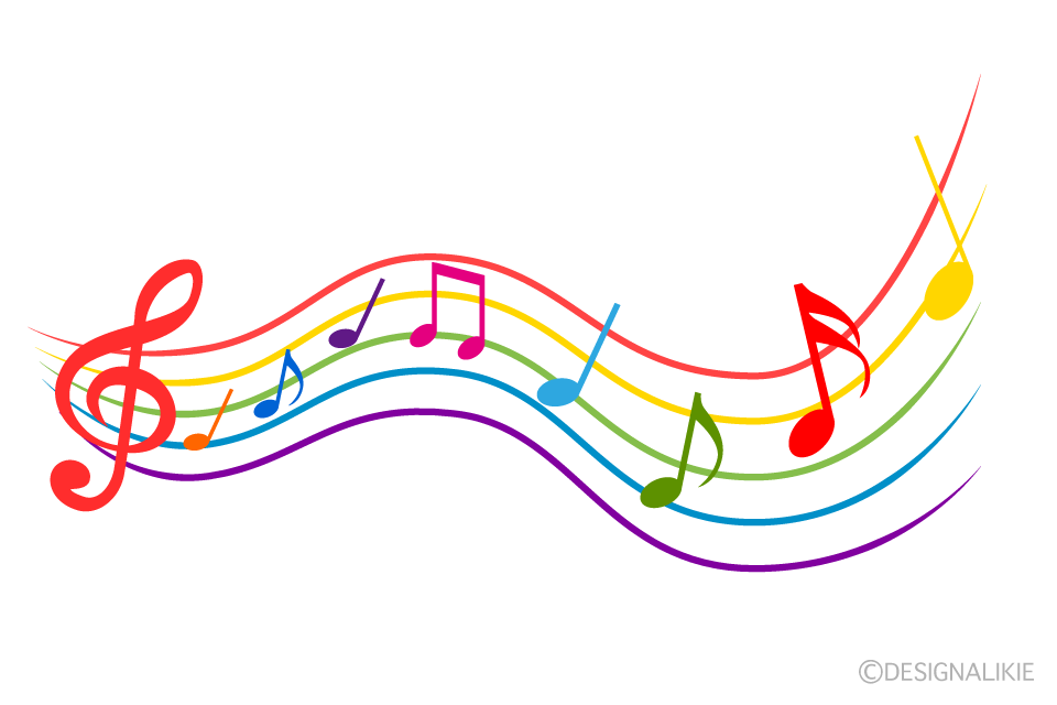 音楽が広がるカラフルな音符の無料イラスト素材 イラストイメージ