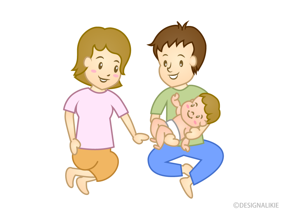 赤ちゃんと両親イラストのフリー素材 イラストイメージ
