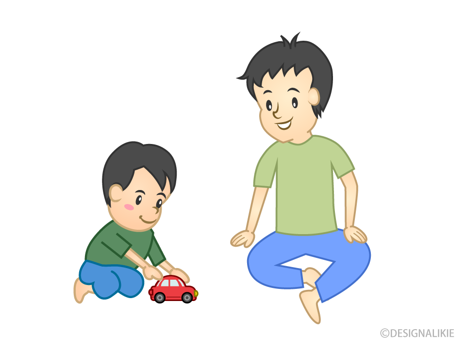 おもちゃで遊ぶ息子と父親イラストのフリー素材 イラストイメージ