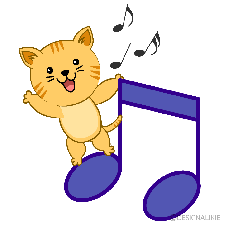 音符と可愛いネコの無料イラスト素材 イラストイメージ