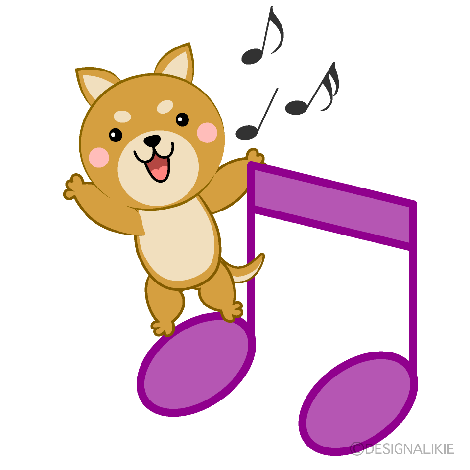 音符と可愛い犬イラストのフリー素材 イラストイメージ