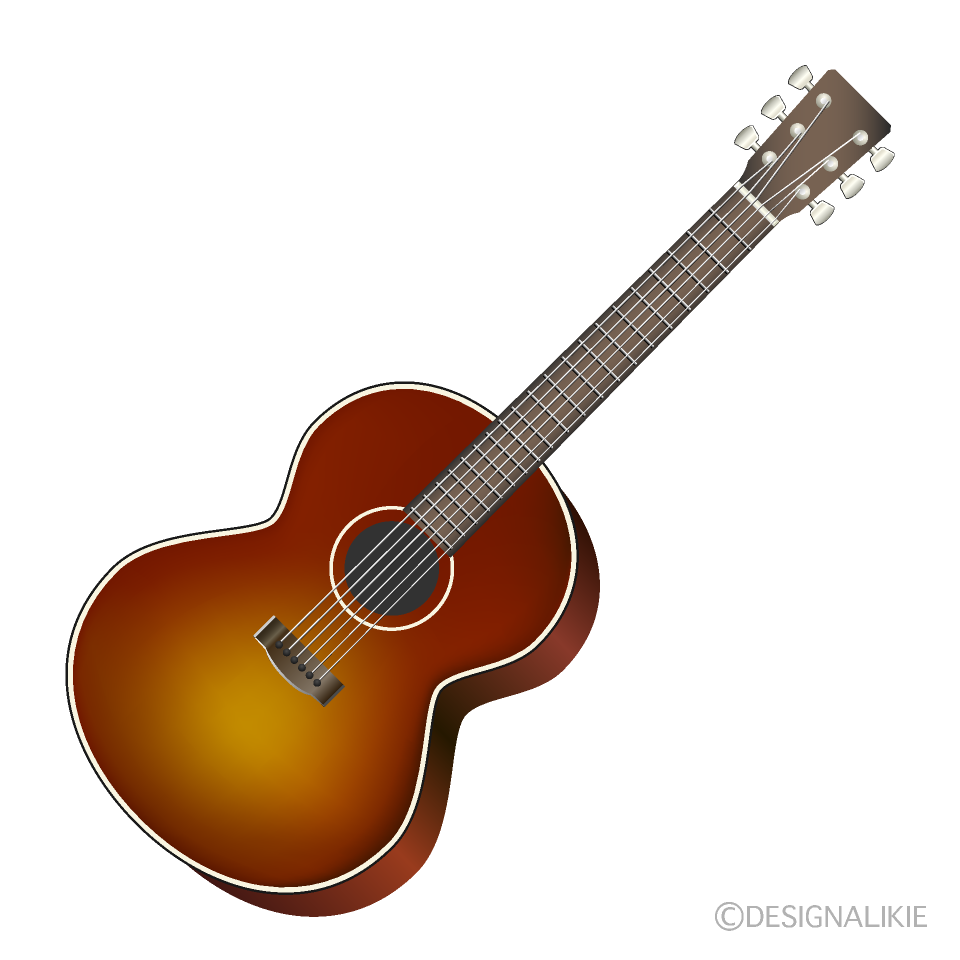 ブラウンのアコースティックギターの無料イラスト素材 イラストイメージ