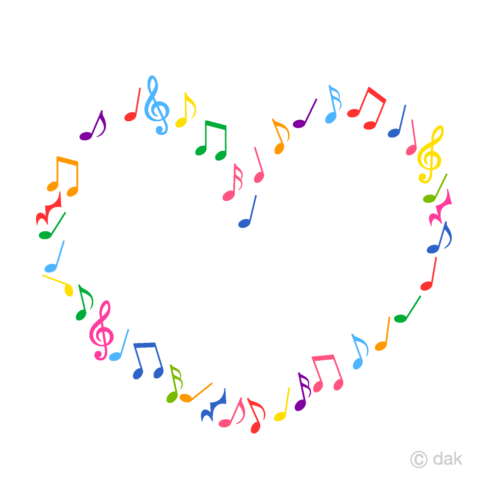 カラフルな音符ハートマークイラストのフリー素材 イラストイメージ