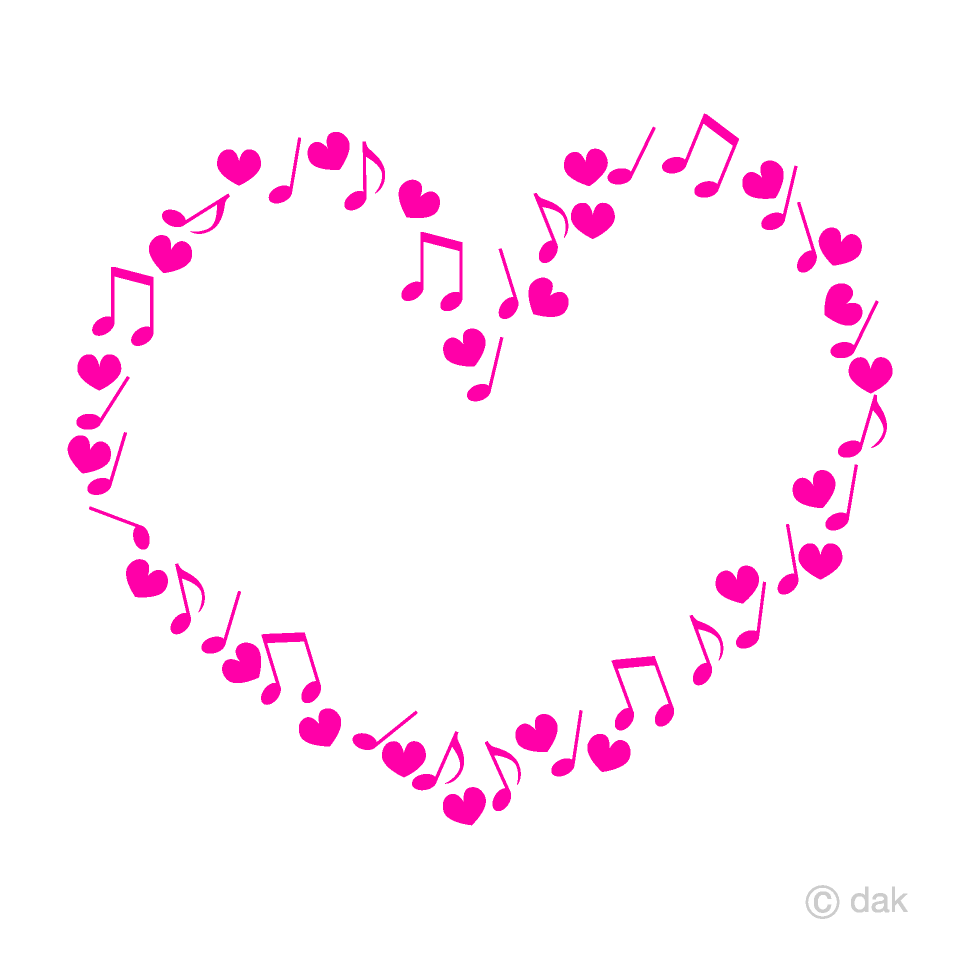 ハートと音符のピンクハートマークの無料イラスト素材 イラストイメージ