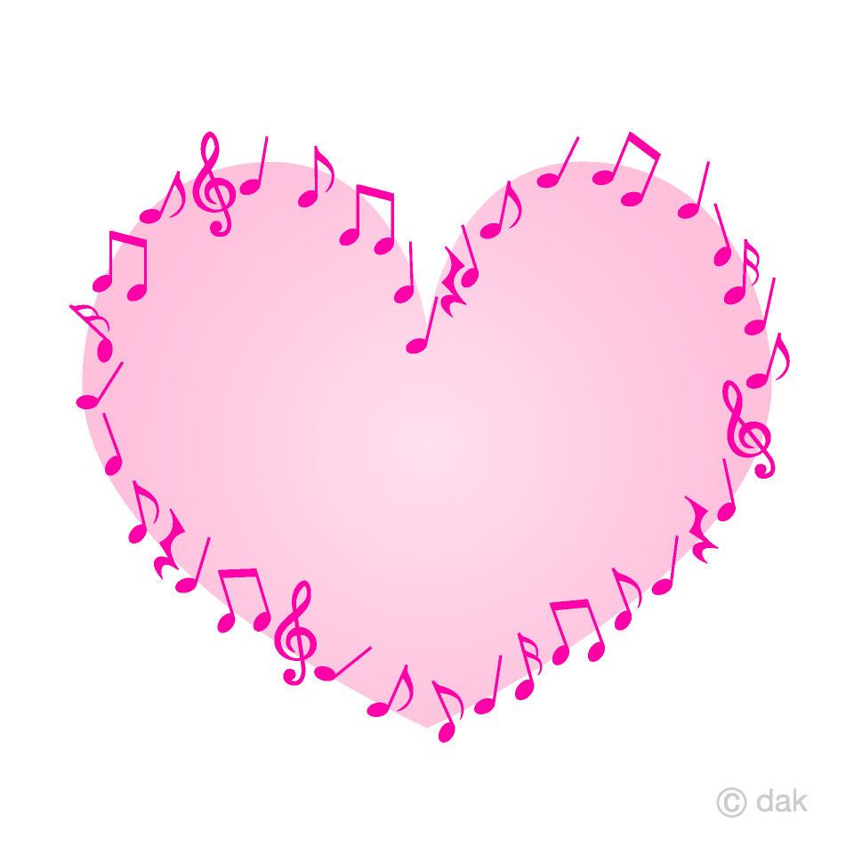 音符のピンクハートの無料イラスト素材 イラストイメージ