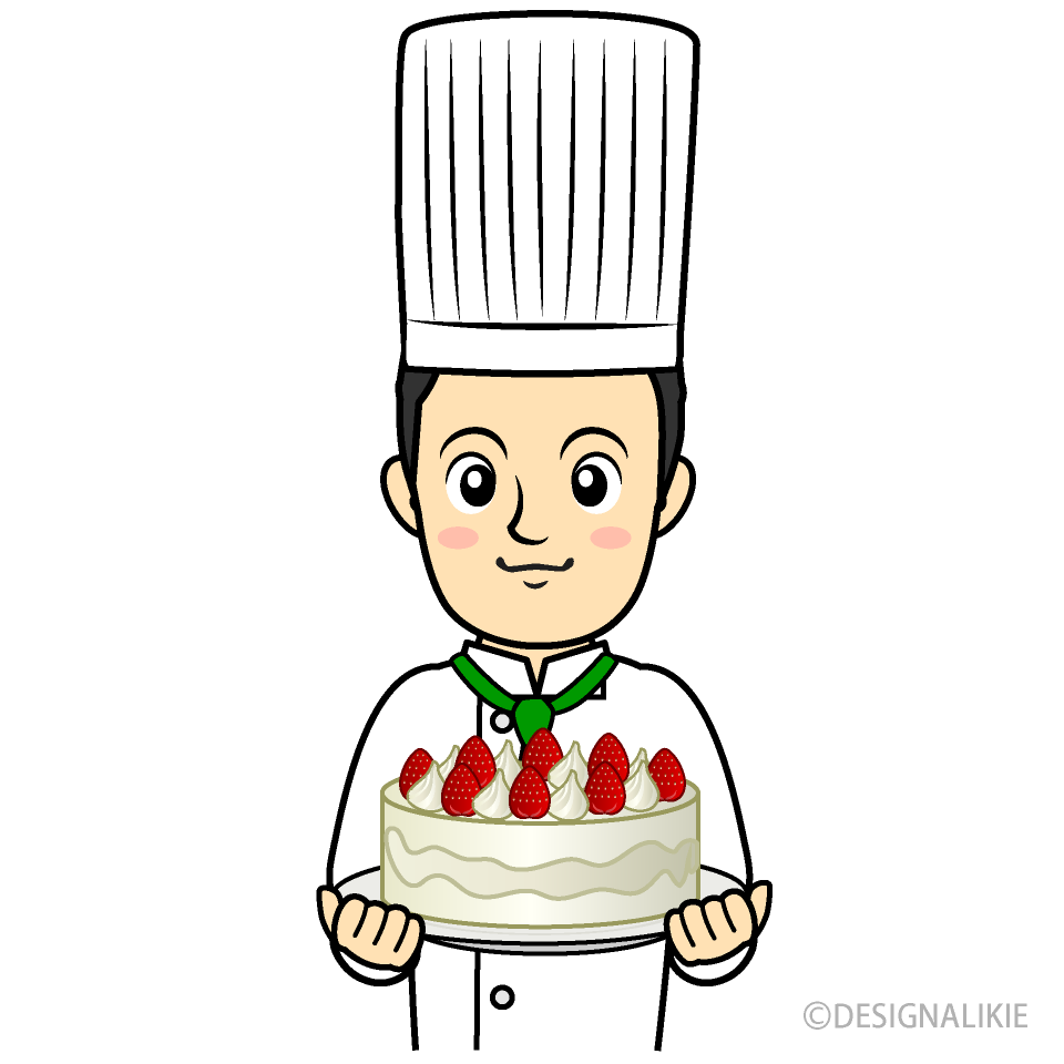 ケーキを持った男性パティシエの無料イラスト素材 イラストイメージ