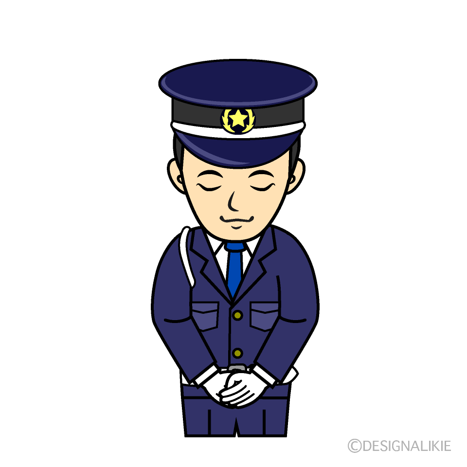 お辞儀する男性の警備員イラストのフリー素材 イラストイメージ
