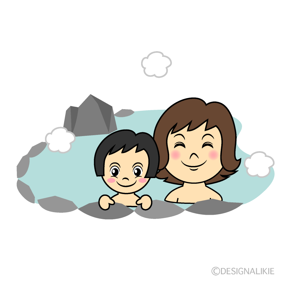 温泉に入る娘と母親