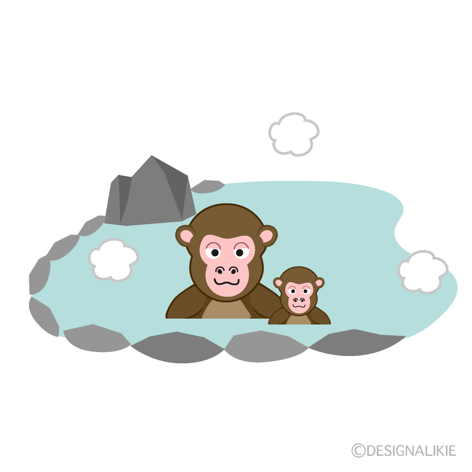 露天風呂の猿親子の無料イラスト素材 イラストイメージ