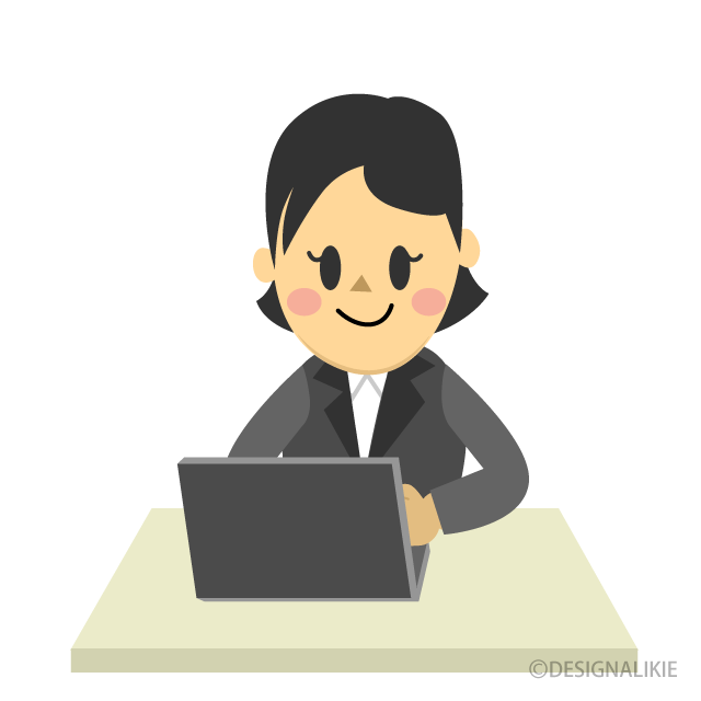 パソコンする女性会社員イラストのフリー素材 イラストイメージ