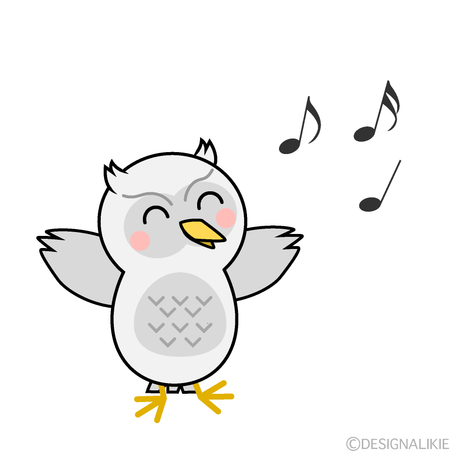 歌う白フクロウの無料イラスト素材 イラストイメージ