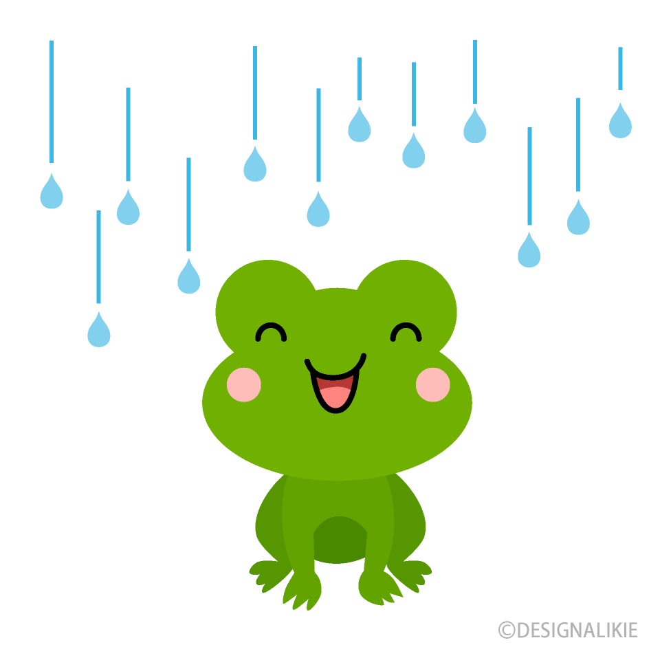 雨に喜ぶカエルキャライラストのフリー素材 イラストイメージ