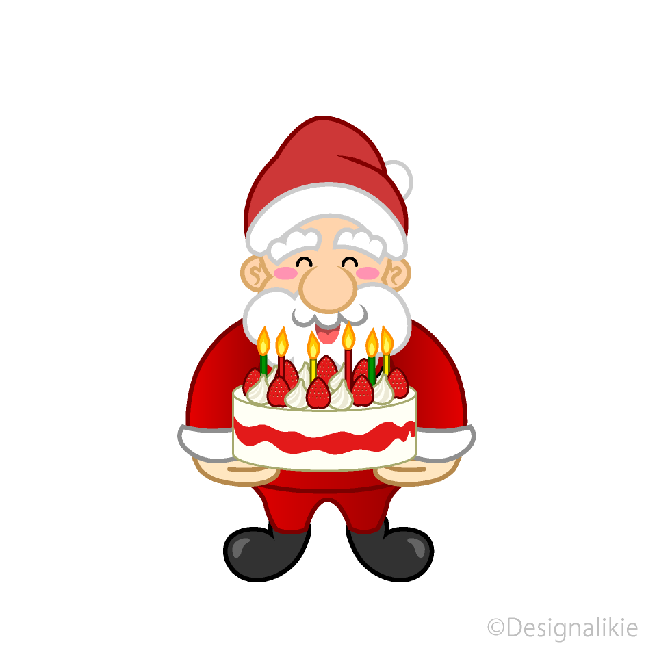 クリスマスケーキを持ったサンタキャラの無料イラスト素材 イラストイメージ