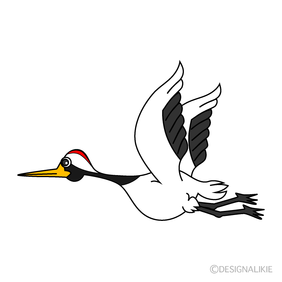 飛ぶ鶴キャライラストのフリー素材 イラストイメージ