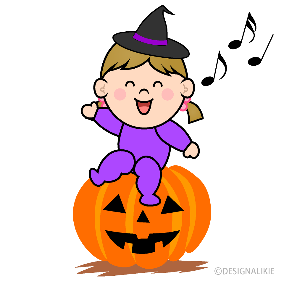 ハロウィンかぼちゃと幼児女の子の無料イラスト素材 イラストイメージ
