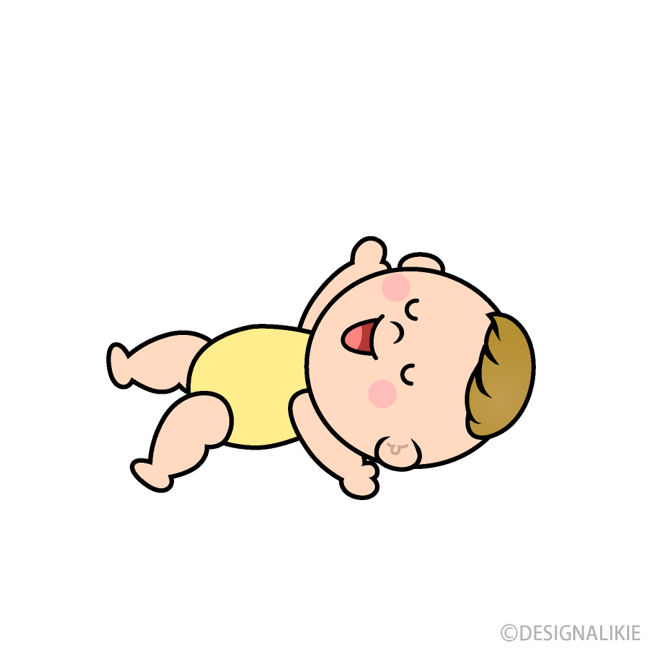 大の字で寝る赤ちゃんキャライラストのフリー素材 イラストイメージ