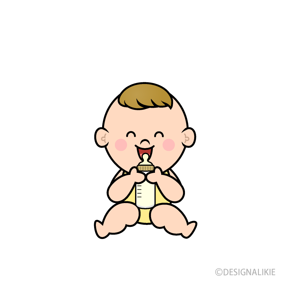 哺乳瓶で飲む赤ちゃんキャラの無料イラスト素材 イラストイメージ