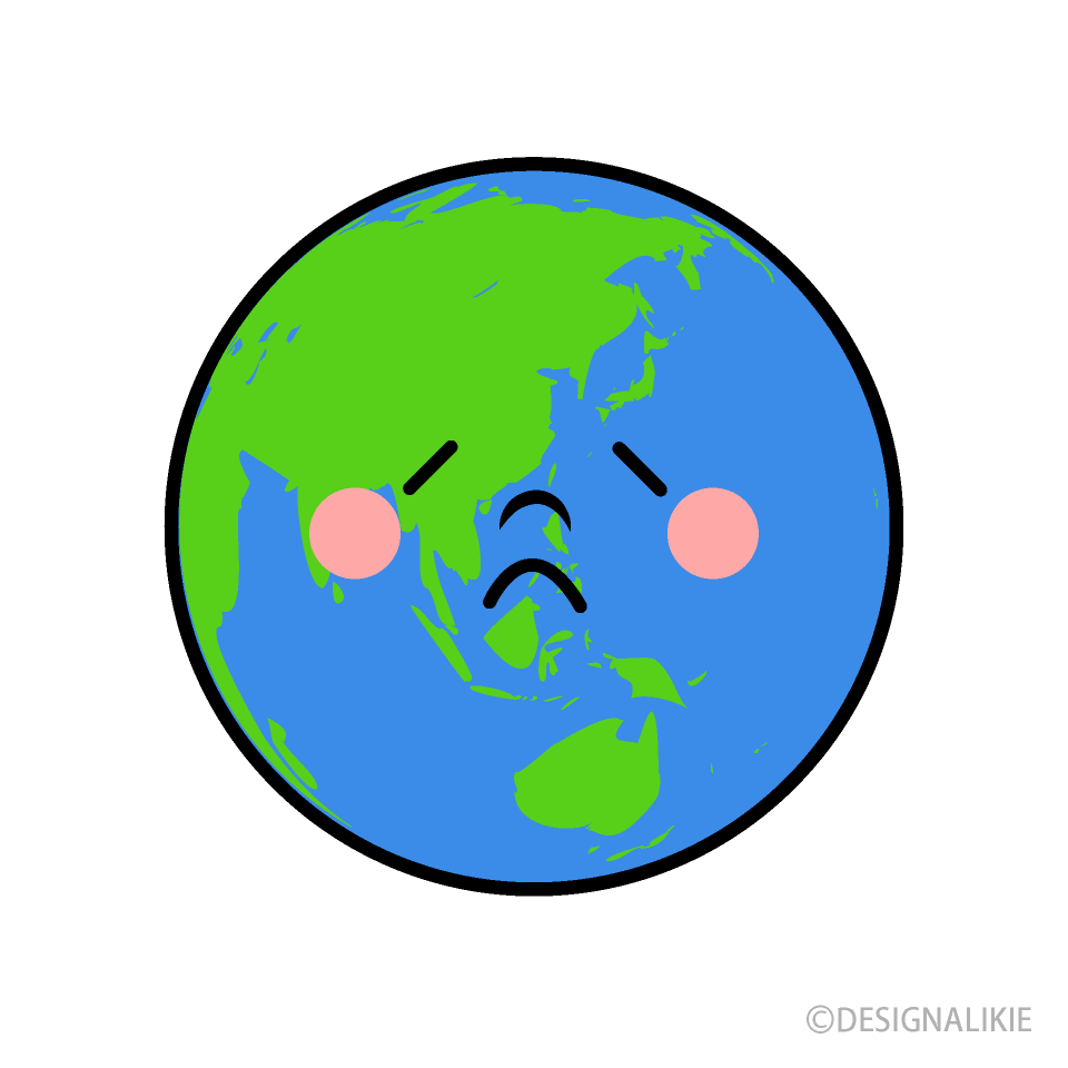 悲しい地球キャライラストのフリー素材 イラストイメージ