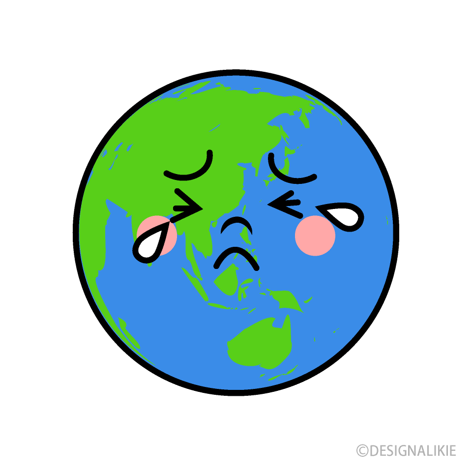 大泣きする地球キャライラストのフリー素材 イラストイメージ